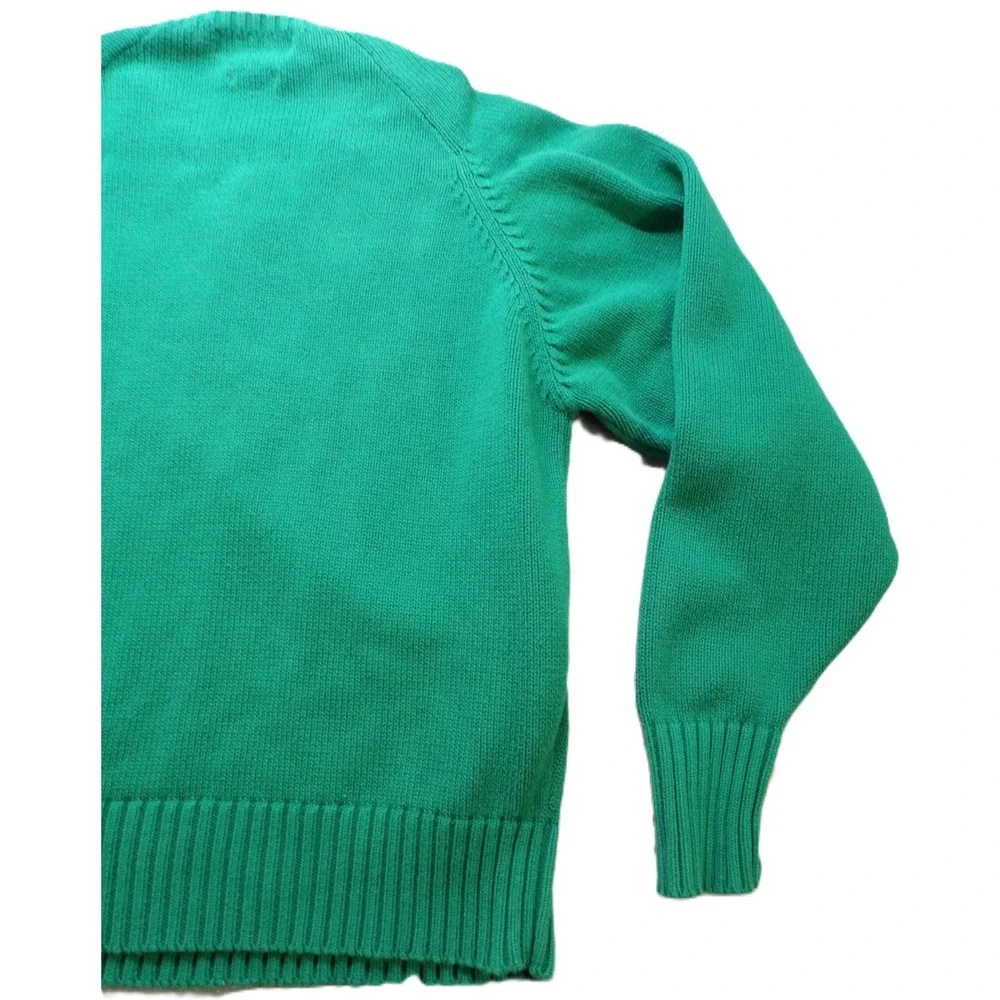VTG Polo Ralph Lauren Crewneck Sweater Heavy Cotton Knit Men Large Green Pony 90